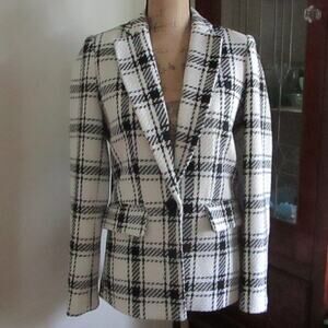 Evereve Black & White Kennedy Plaid Tweed Blazer Size Small Single Breasted Work